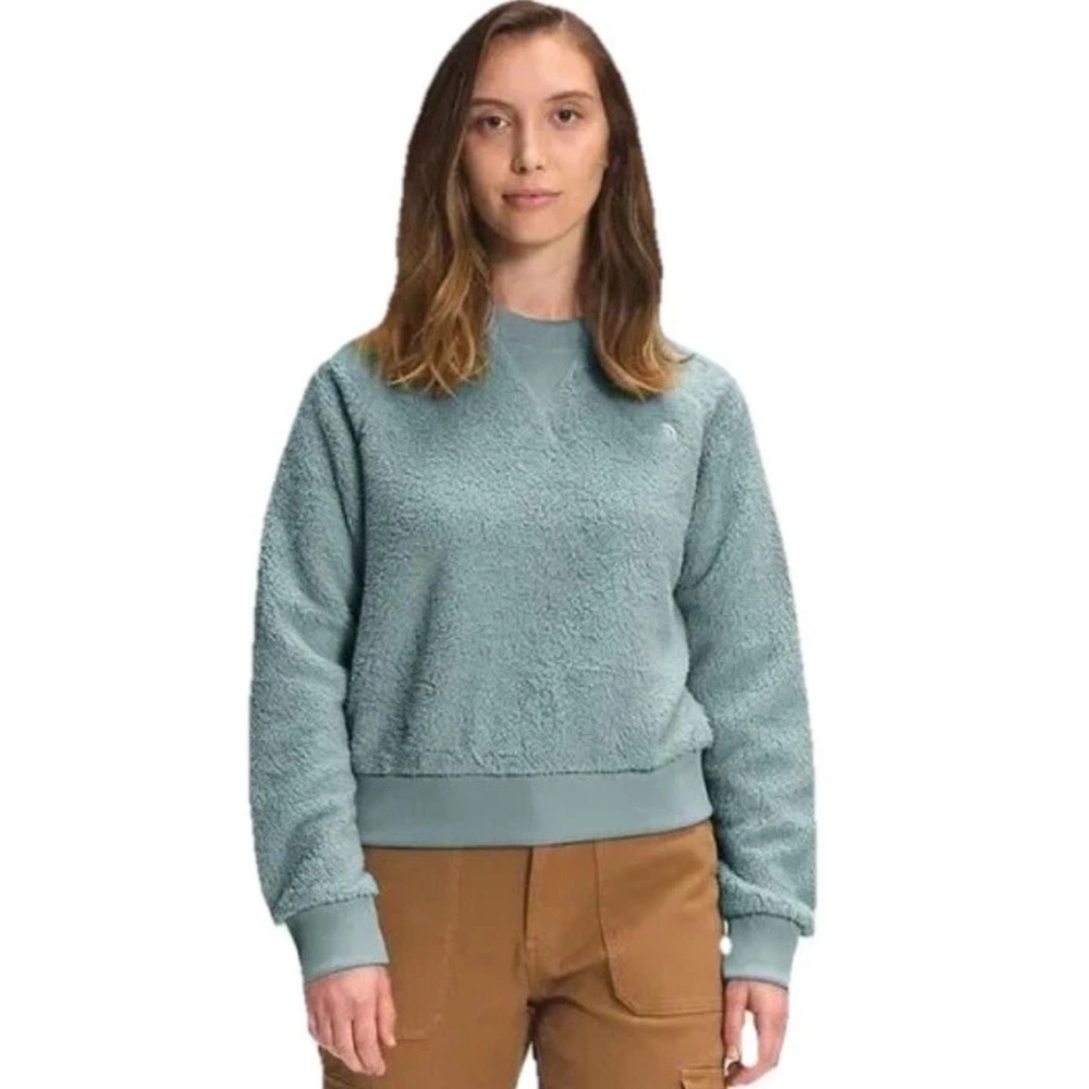 The North Face Pastel Seafoam Green Fuzzy Sherpa Fleece Pull Over Sweater Size M